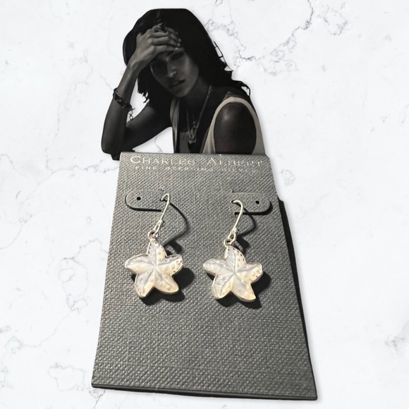 Sterling Silver Mother of Pearl Starfish Drop Earrings - Picture 6 of 6